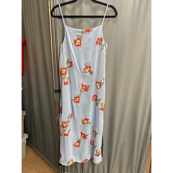Rag & Bone Slip Dress Women 4 Blue Floral Jolene Embroidered Sleeveless B98